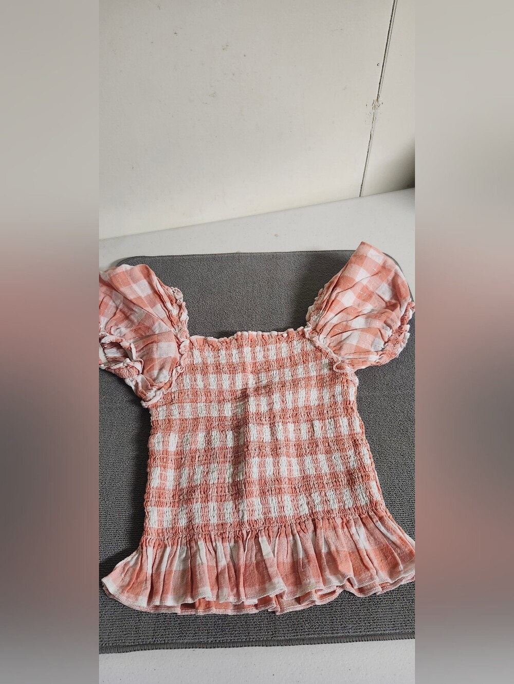 Girls Gingham Smocked Peasant Top